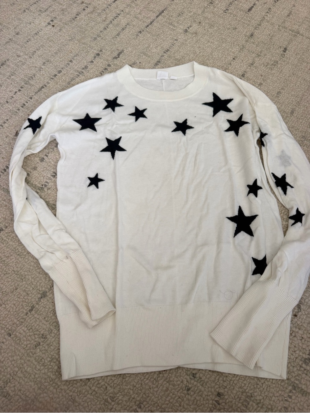 GAP White Crewneck Sweater with Navy Stars Accents
